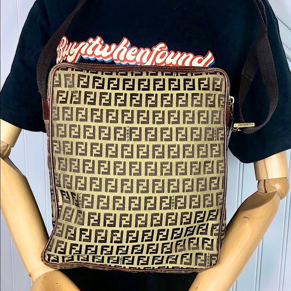 FENDI Zucca Canvas Leather Olive Green Brown Crossbody Messenger Shoulder Bag - Picture 3 of 15